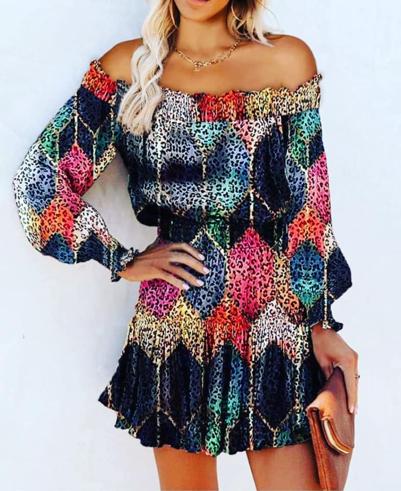 Gorgeous off shoulder multi color dress